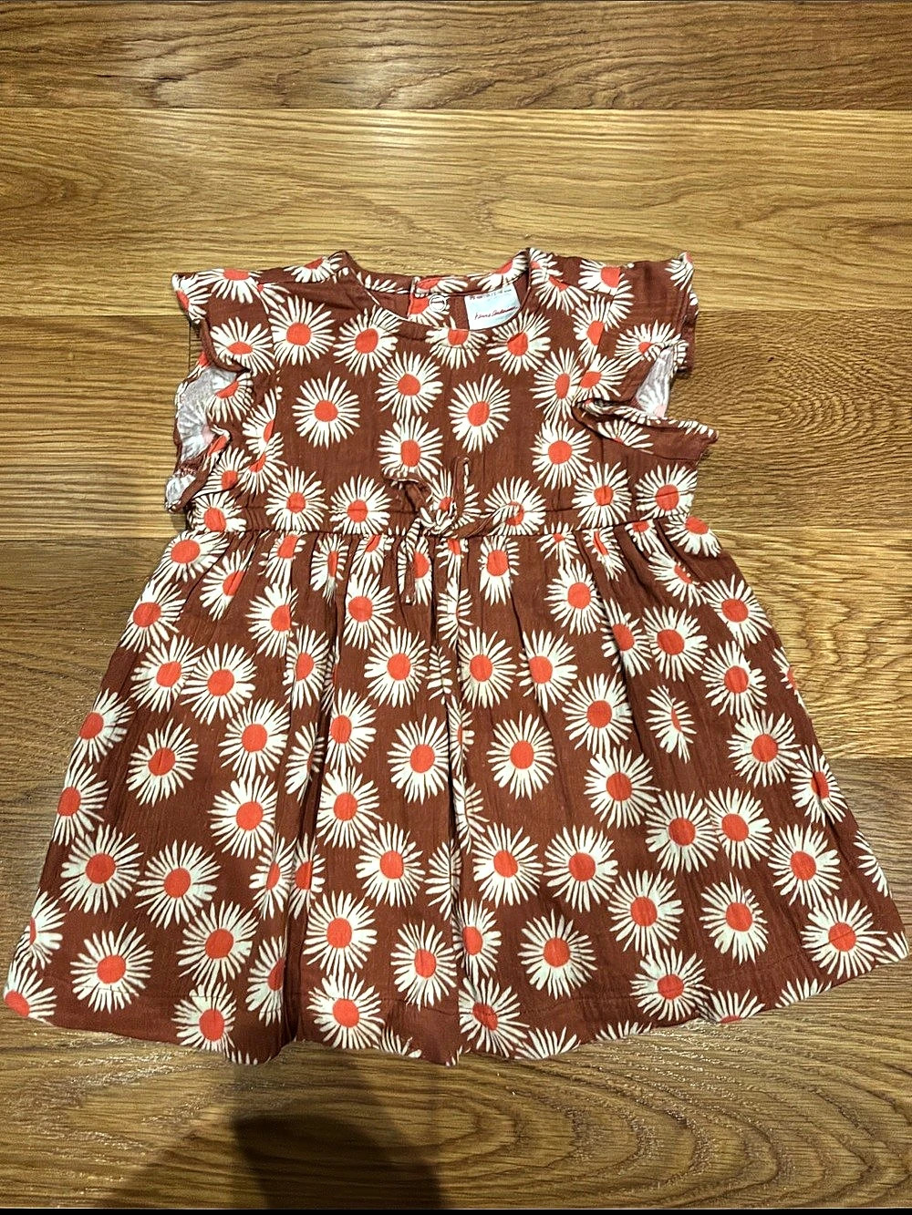 Hanna Andersson Floral Cotton Dress Baby 12-18M Like New tan coral oeko